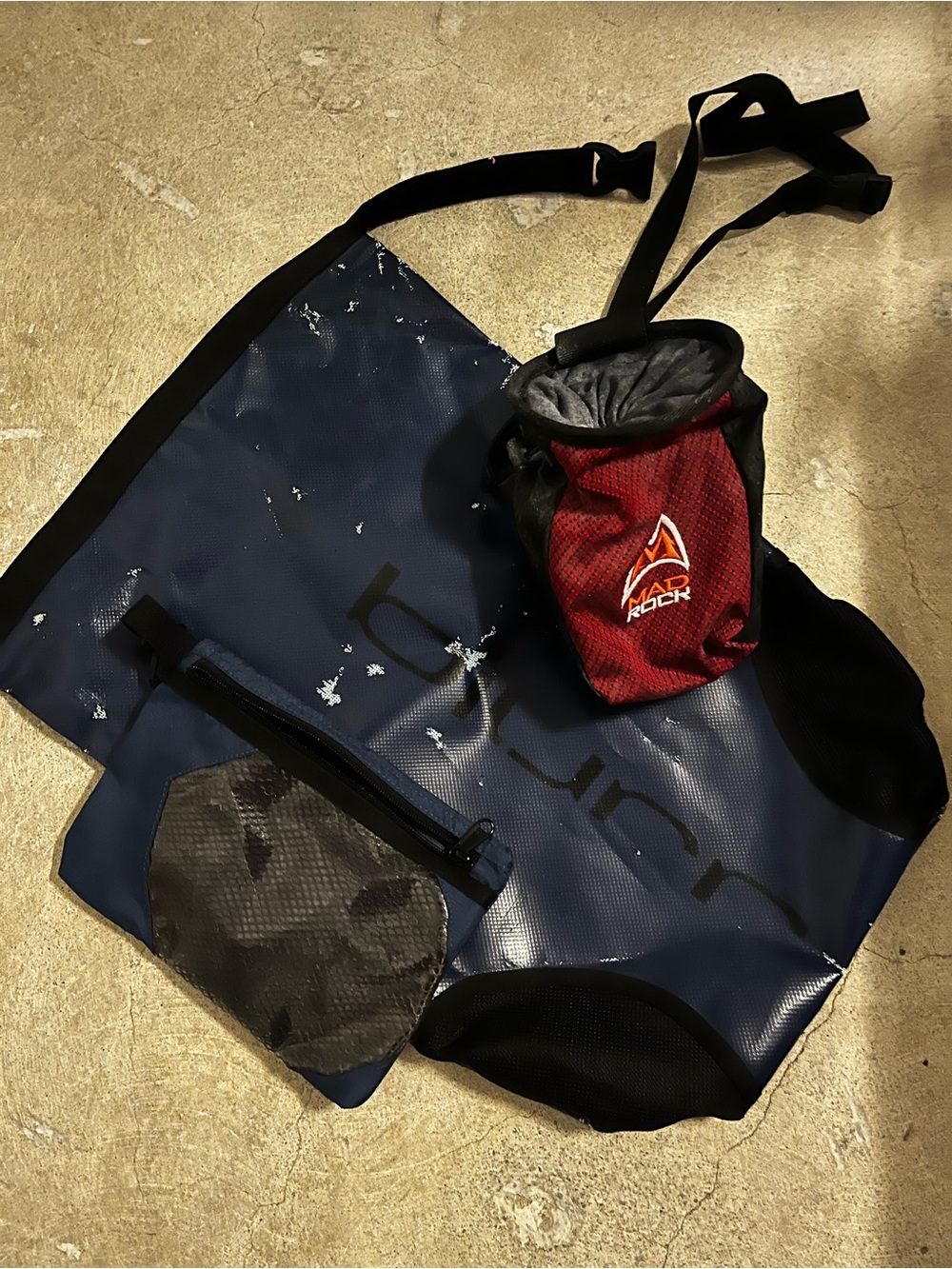 Blurr roll top bag and Mad Rock climbing chalk bag